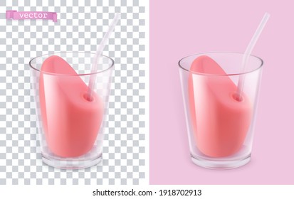 Cocktail in a transparent glass. 3d vector object