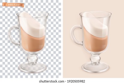 Cocktail in a transparent glass. Irish coffee icon. 3d vector object