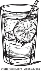 cocktail tropical drink vector illustration hand drawn