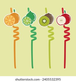 cocktail tube with fruit. Vector illustration in flat style, hand drawn.