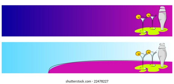 cocktail - two glasses and shaker - web banner vector illustration