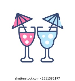 Cocktail Umbrella Fill Color Icon, Vector illustration