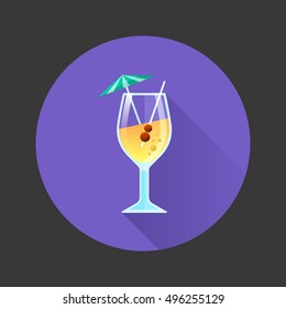 Cocktail with umbrella flat icon.Colorful vector illustration.