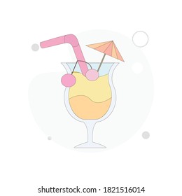 cocktail with umbrella vector flat illustration on white background