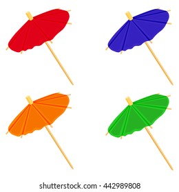 Cocktail umbrellas colorful set vector illustration isolated on a white background