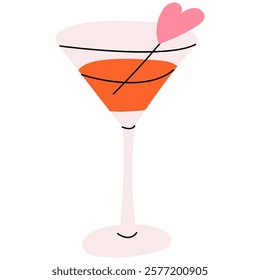 Cocktail  for Valentine's Day, Mother's Day, Women's Day with heart. Perfect for Valentines day, wedding invitation, birthday card.