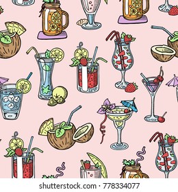 Cocktail vector alcohol beverage drinking alcoholic tequila martini drink cocktail in glass with pina colada mojito and cosmopolitan or drinkable bellinis isolated seamless pattern background