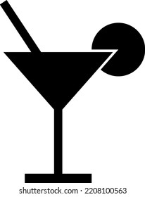 
Cocktail, vector. Cocktail black icon, glass with drinking straw isolated on white background.