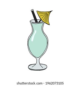 Cocktail vector doodle sketch. Hand drawn cocktail. Coloring book template. Outline doodle elements vector illustration.