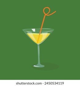 Cocktail vector. Glass of juice, cocktail. Summer drink clip art. Cartoon flat vector isolated on white background.