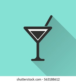 Cocktail vector icon with long shadow. Illustration isolated for graphic and web design.