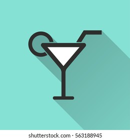 Cocktail vector icon with long shadow. Illustration isolated for graphic and web design.