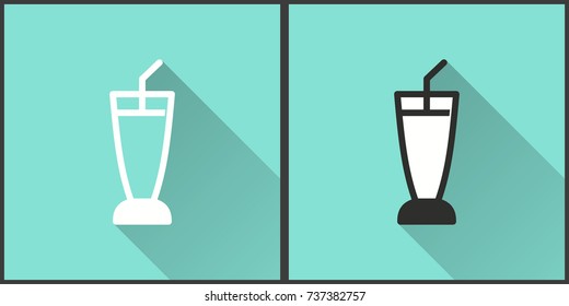 Cocktail vector icon with long shadow. Illustration isolated on green background for graphic and web design.