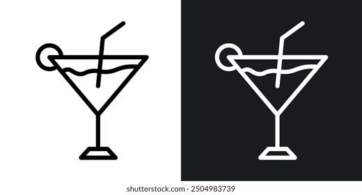 Conjunto de iconos de Vector de cóctel en blanco y negro relleno y estilo delineado.
