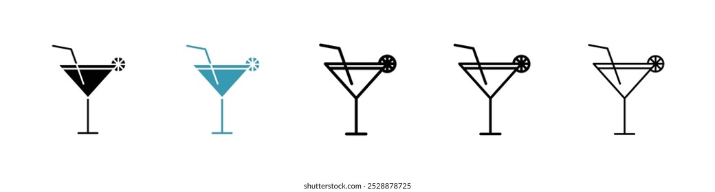 Cocktail vector icon set in black and blue colors.