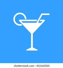 Cocktail vector icon. White Illustration isolated on blue background for graphic and web design.