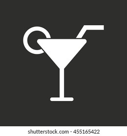 Cocktail vector icon. White illustration isolated on black background for graphic and web design.