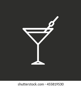 Cocktail vector icon. White illustration isolated on black background for graphic and web design.