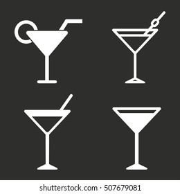 Cocktail vector icon. White illustration isolated on black background for graphic and web design.