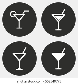 Cocktail vector icon. White illustration isolated on black background for graphic and web design.