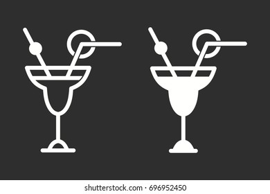 Cocktail vector icon. White illustration isolated on black background for graphic and web design.