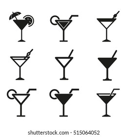 Cocktail vector icons set. Black illustration isolated on white background for graphic and web design.