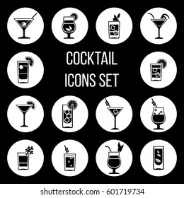 Cocktail vector icons set in black and white