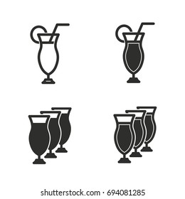 Cocktail vector icons set. Black Illustration isolated for graphic and web design.