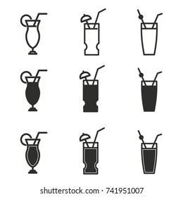 Cocktail vector icons set. Black illustration isolated for graphic and web design.