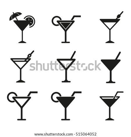 Cocktail Vector Icons Set Black Illustration Stock Vector Royalty
