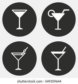 Cocktail vector icons set. White illustration isolated for graphic and web design.