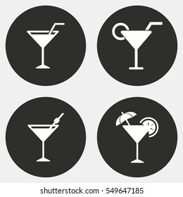 Cocktail vector icons set. White illustration isolated for graphic and web design.