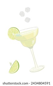 Cocktail vector illustration. Margarita drawing.