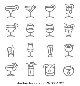 Cocktail Vector Line Icons. Contains such Icons as Wine, Mojito, Champagne, Whiskey and more. Expanded Stroke.