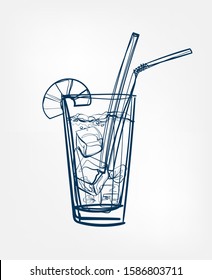 cocktail vector one line art drink isolated sketch