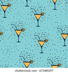 cocktail Vector seamless pattern on a gray background. Marine theme.