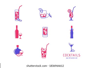 Cocktail - vector ticons set on white background. Symbol for web, infographics, print design and mobile UX/UI kit. Vector illustration, EPS10.