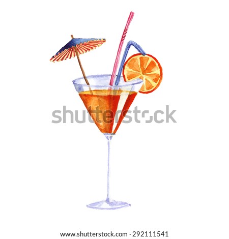 cocktail. Vector watercolor painting on white background isolated on the white background. excellent vector illustration, EPS 10