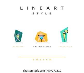 Cocktail vector.  Cocktail wineglass set vector icon style line art. Design element cocktail wineglass style linear