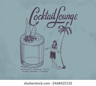 cocktail vintage summer drinks  vector art, cocktail juice artwork for t shirt, poster, graphic print, Hawaii cocktail lounge with girl vector    