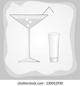 Cocktail and vodka glasses on grey, vector