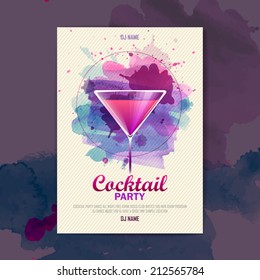 Cocktail watercolor paint disco poster