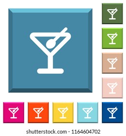Cocktail white icons on edged square buttons in various trendy colors
