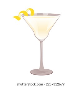 Cocktail "White lady" decorated with lemon.Classic bar alcoholic cocktail.Vector illustration.