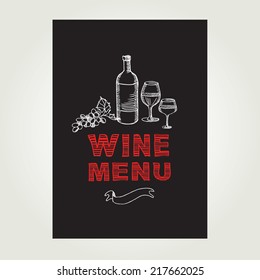 Cocktail wine bar menu, template design.Vector illustration.