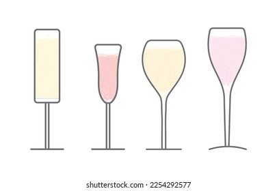 Cocktail wine glass cups in vector flat illustration