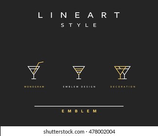 Cocktail wineglass vector icon style line art. Monogram emblem element design style lineart.