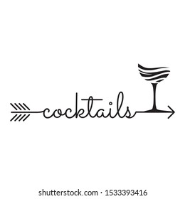 cocktail word and illustration as part of arrow, vector 