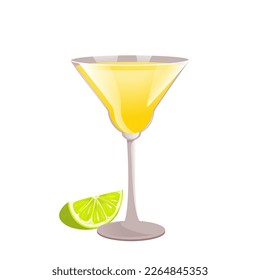 Cocktail "Yellow bird".Classic alcoholic cocktail with rum, liqueur, lime juice.Vector illustration.