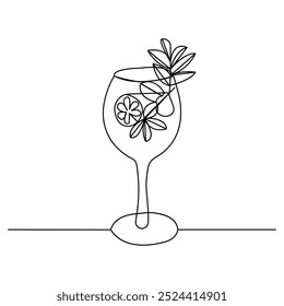 Cocktail-drink single line art, continuous one line drawing of  Isolated outline vector icon 
